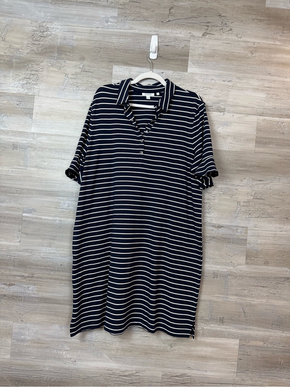 Sleeve Polo Dress XL 3 Navy Blue White Cotton Knit